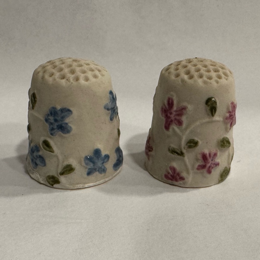 Pair of Vintage Porcelain Floral Thimbles
